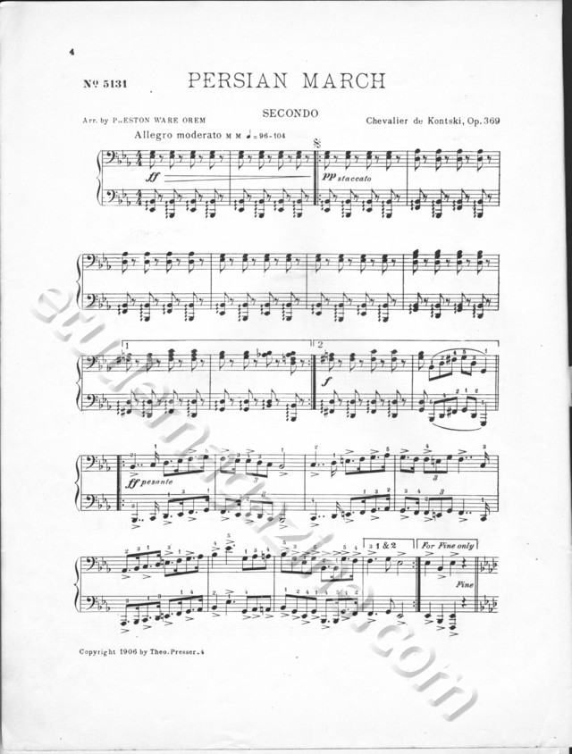 Persian March (Secondo). Chevalier de Kontski, Op. 369