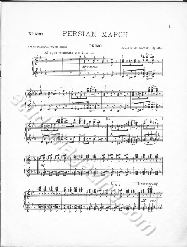 Persian March (Primo). Chevalier de Kontski, Op. 369