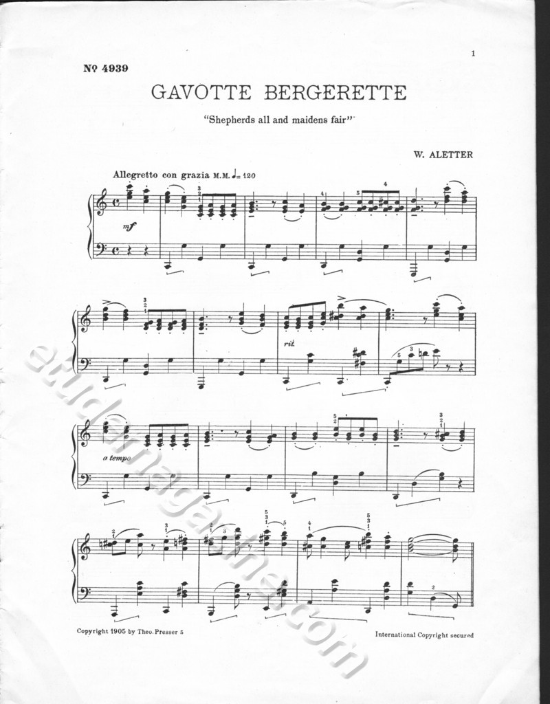 Gavotte Bergerette "Shepherds all and maidens fair". W. Aletter.