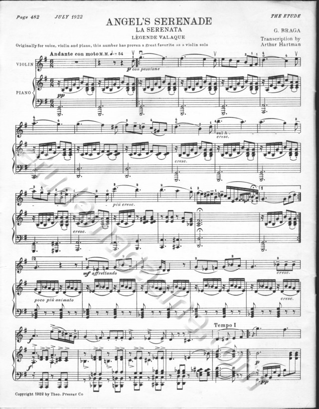 Angel's Serenade (La Serenata). G. Braga (Transcription by Arthur Hartman)