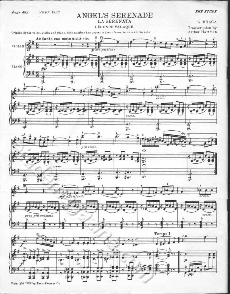 Angel's Serenade (La Serenata). G. Braga (Transcription by Arthur Hartman)