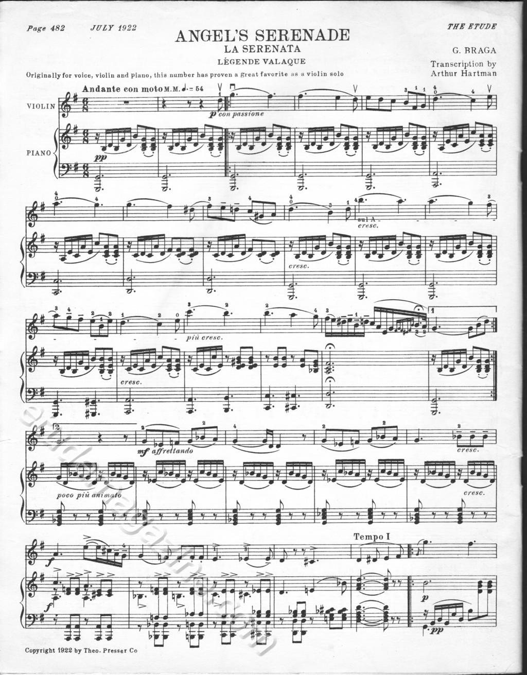 Angel's Serenade (La Serenata). G. Braga (Transcription by Arthur Hartman)