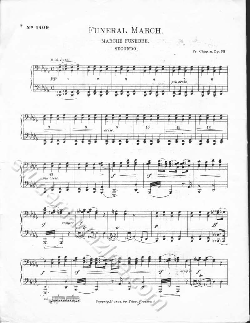 Funeral March, by Chopin, arranged for 4 hands