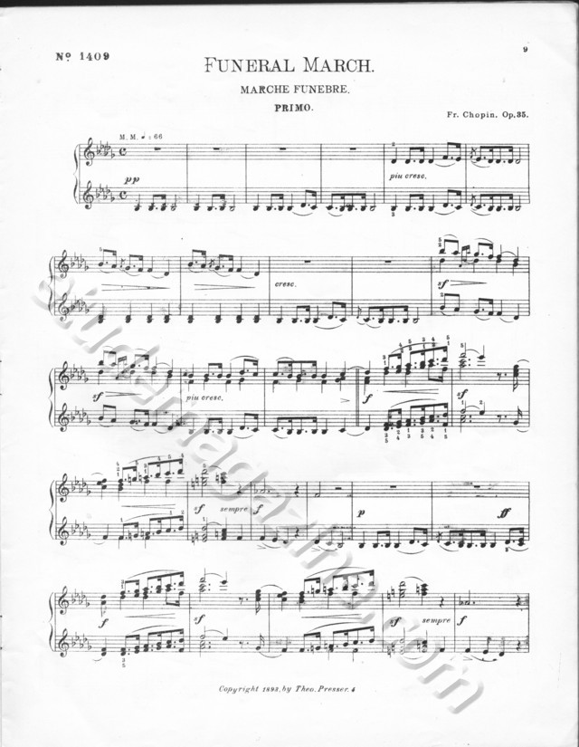 Funeral March, by Chopin, arranged for 4 hands