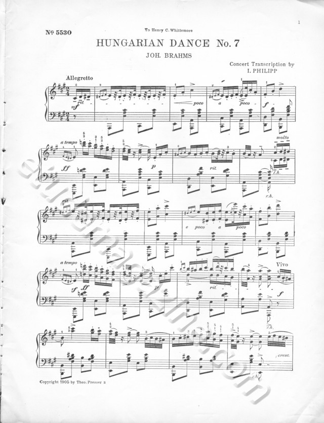 Hungarian Dance No. 7, Jos. Brahms. Concert Transcription by I. Philipp