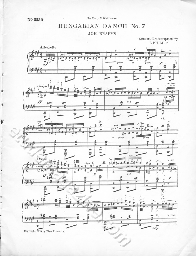 Hungarian Dance No. 7, Jos. Brahms. Concert Transcription by I. Philipp