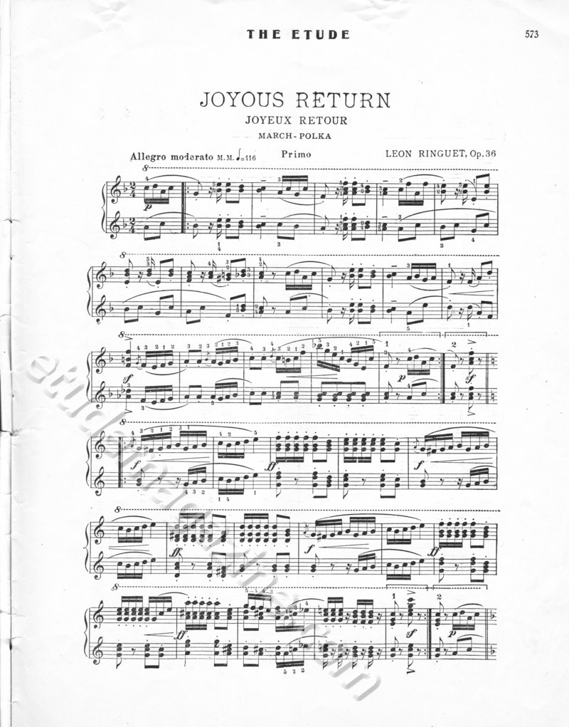 Joyous Return (March-Polka). Leon Ringuet, Op. 36.