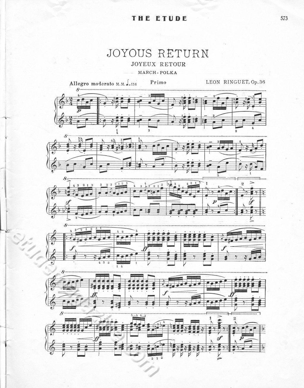 Joyous Return (March-Polka). Leon Ringuet, Op. 36.