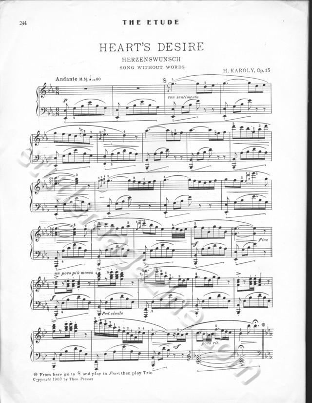 Heart's Desire (Song Without Words). H. Karoly, Op. 15