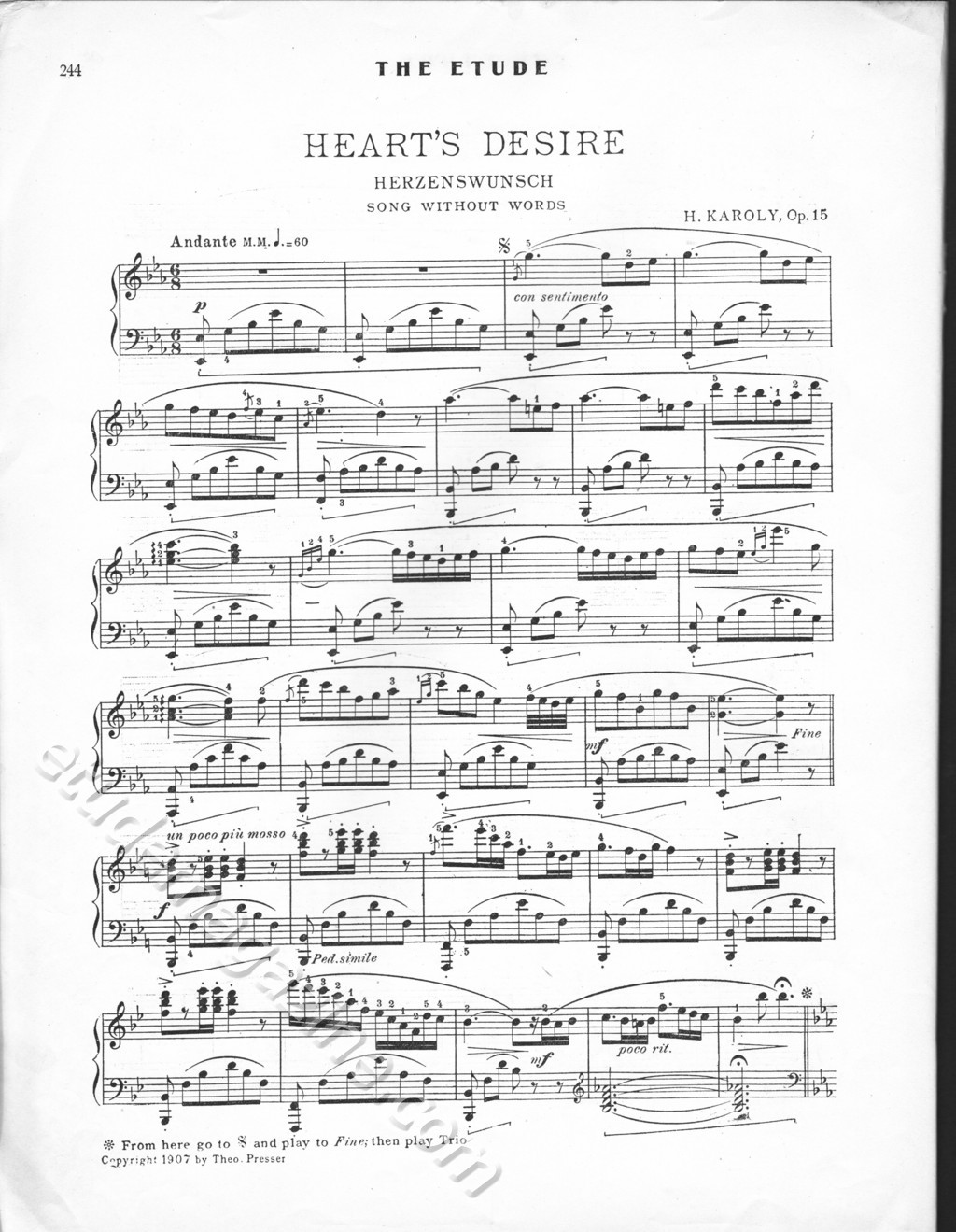 Heart's Desire (Song Without Words). H. Karoly, Op. 15