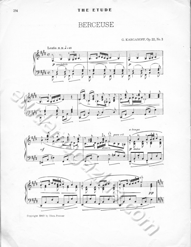 Berceuse. G. Karganoff, Op. 22, No. 3