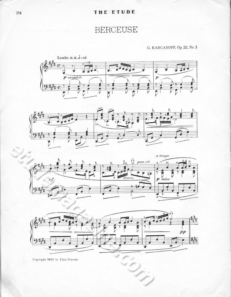 Berceuse. G. Karganoff, Op. 22, No. 3