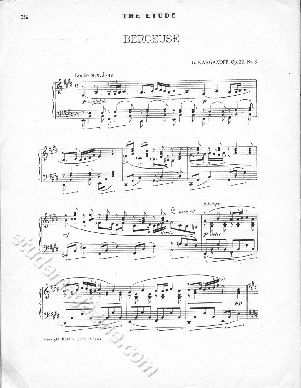 Berceuse. G. Karganoff, Op. 22, No. 3