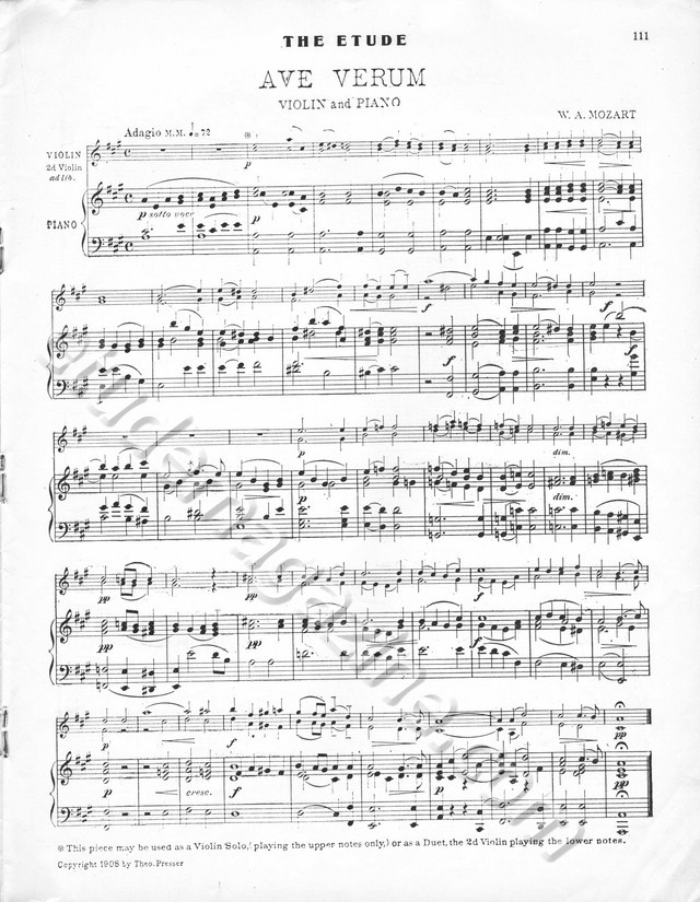 Ave Verum (Violin and Piano). W. A. Mozart.