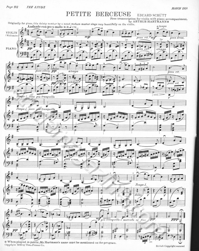 Petite Berceuse. Eduard Schütt (Transcription by Arthur Hartmann)