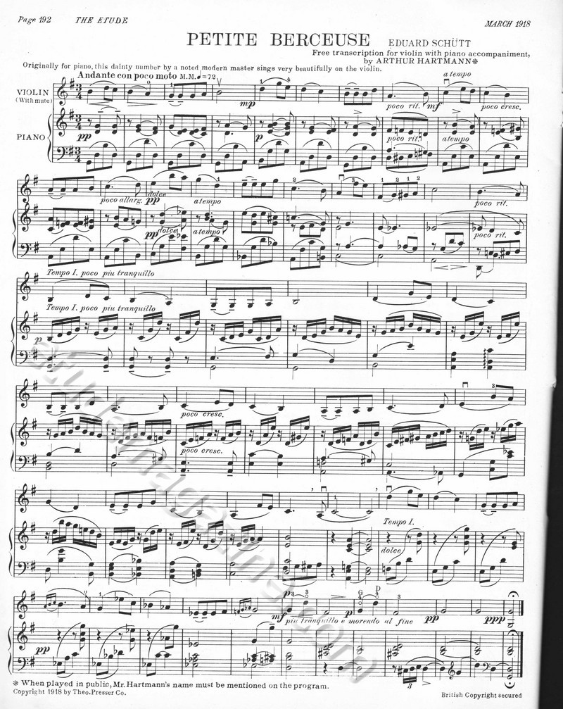 Petite Berceuse. Eduard Schütt (Transcription by Arthur Hartmann)