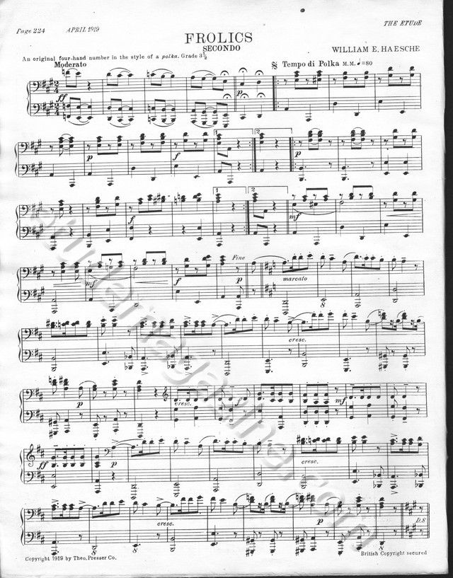 Frolics (Piano 4-Hand). William E. Heasche.