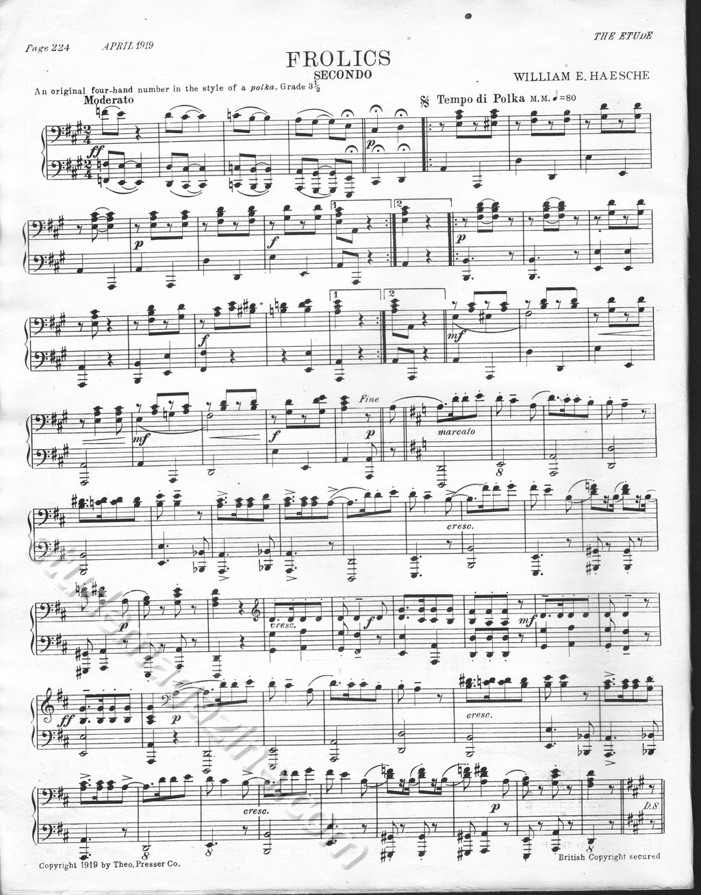 Frolics (Piano 4-Hand). William E. Heasche.