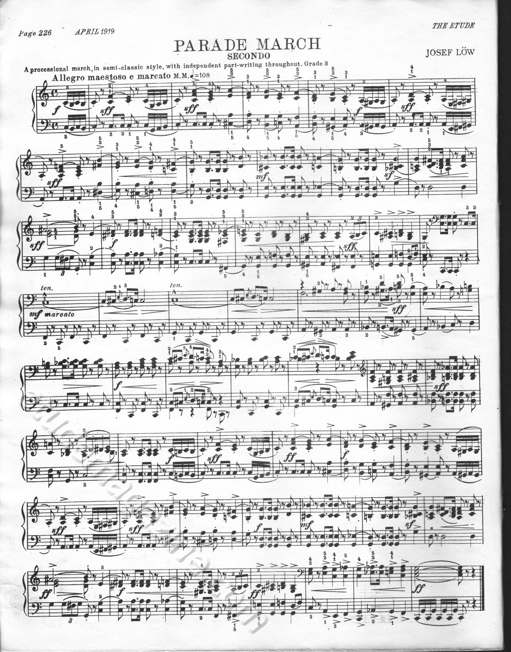 Parade March (Piano 4-Hand). Josef Löw.