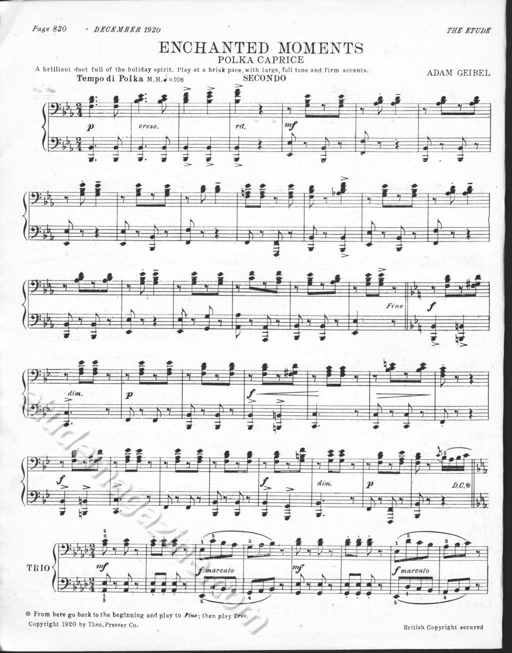 Enchanted Moments (Polka Caprice), for piano 4-hands. Adam Geibel.