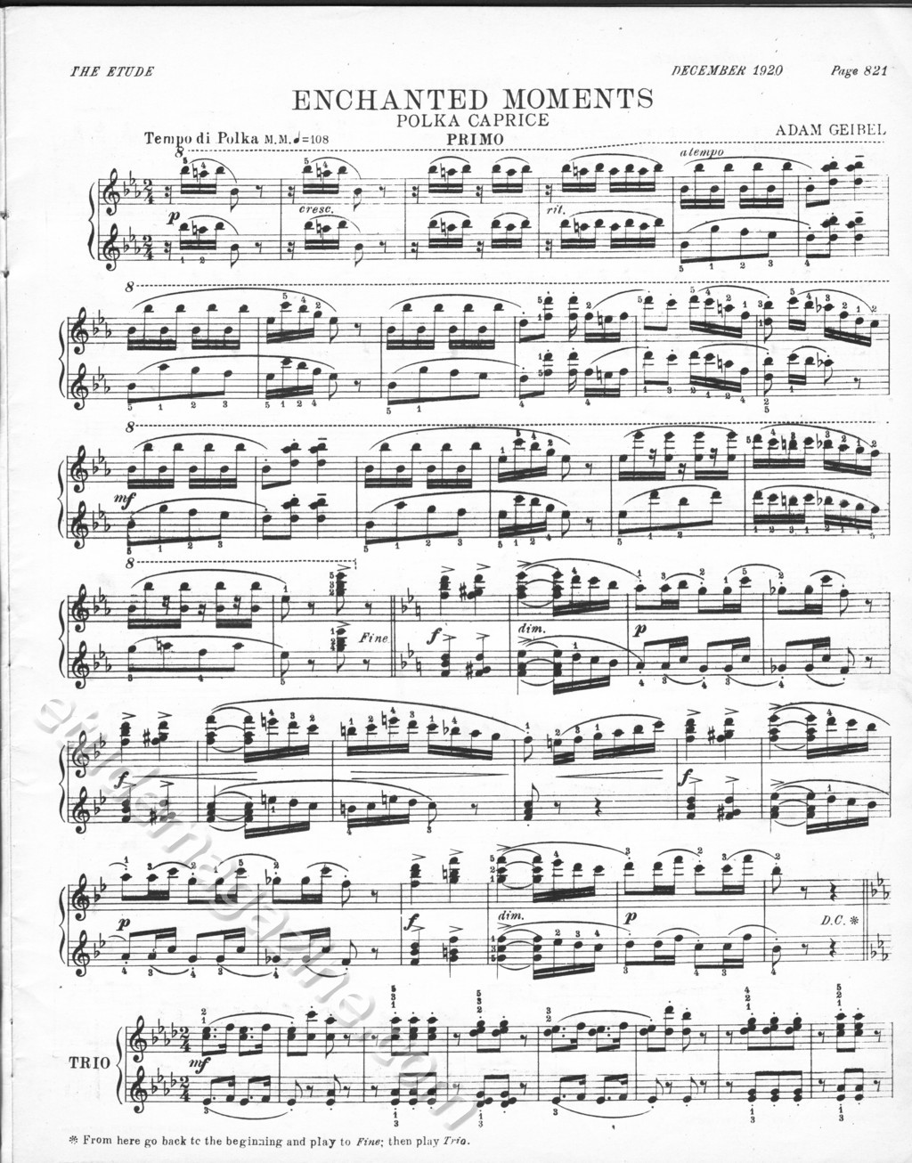 Enchanted Moments (Polka Caprice), for piano 4-hands. Adam Geibel.