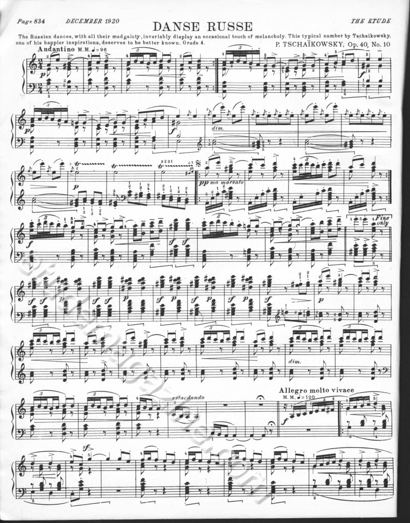 Danse Russe. P. Tschaïkowsky, Op. 40, No. 10