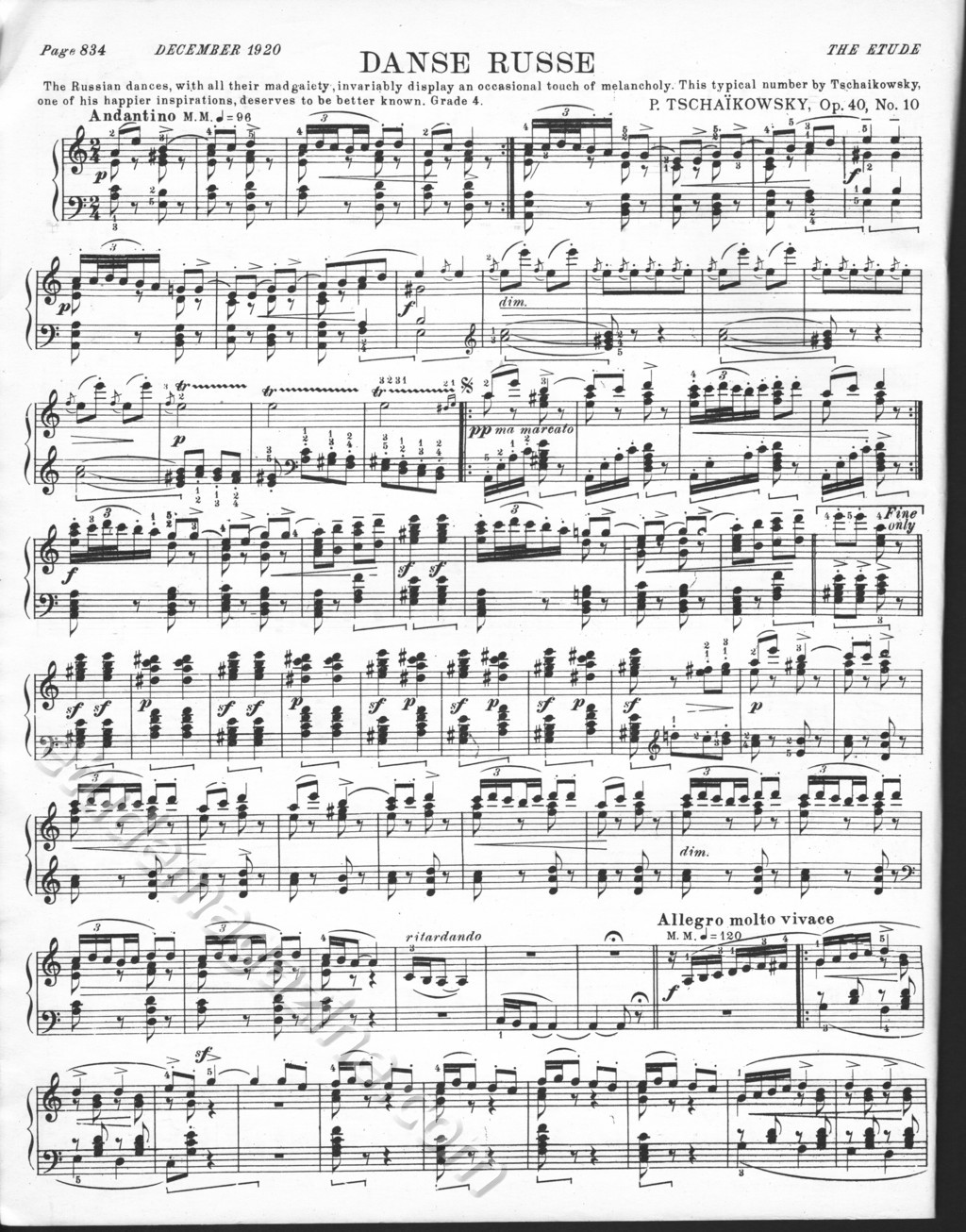 Danse Russe. P. Tschaïkowsky, Op. 40, No. 10