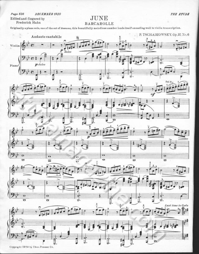 June (Barcarolle). P. Tschaïkowsky, Op. 37, No. 6