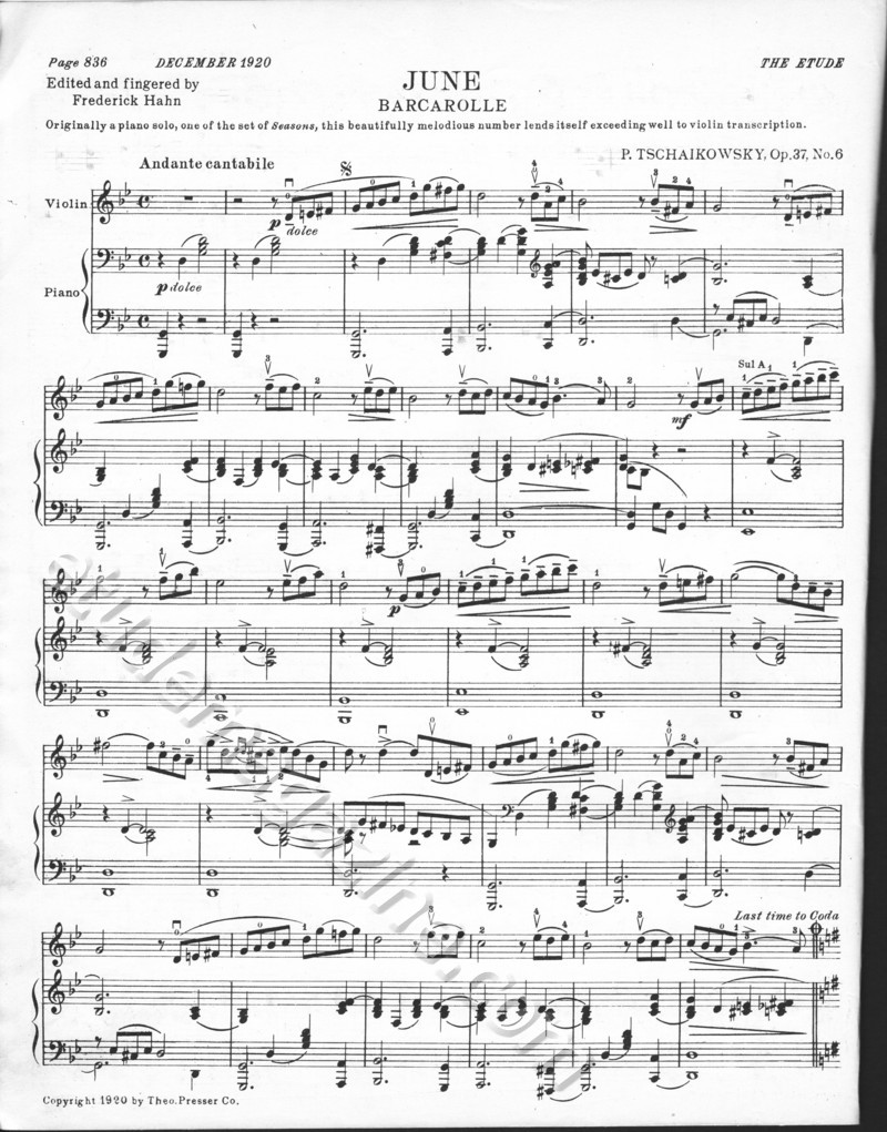 June (Barcarolle). P. Tschaïkowsky, Op. 37, No. 6