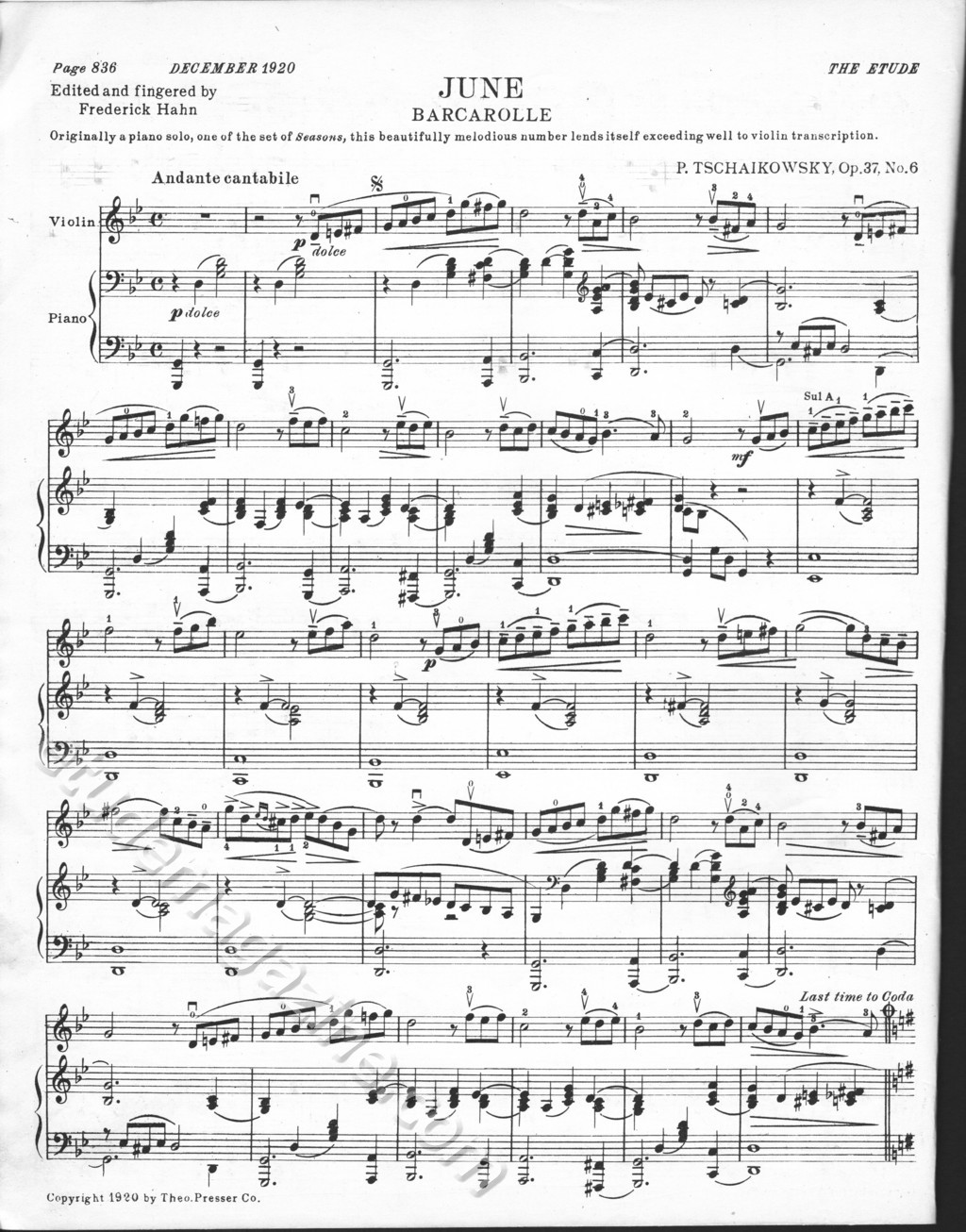 June (Barcarolle). P. Tschaïkowsky, Op. 37, No. 6