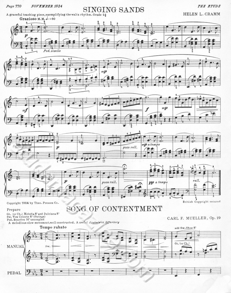 Singing Sands. Helen L. Cramm. Song of Contentment. Carl F. Mueller, Op. 19.