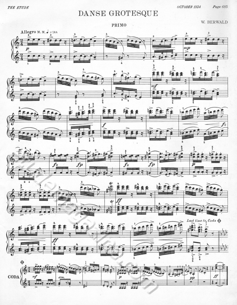 Danse Grotesque. (Piano 4-Hand) W. Berwald.