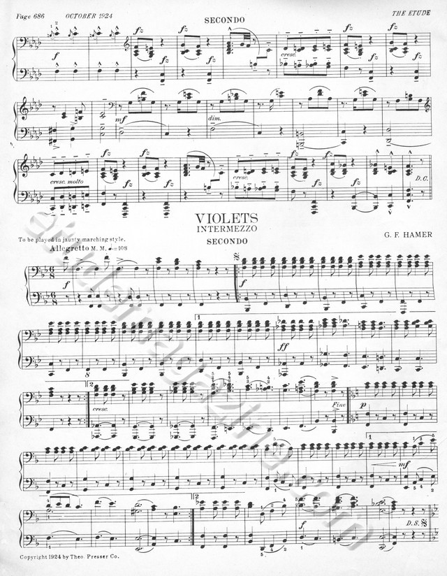 Violets (Piano 4-Hand). G. F. Hamer.