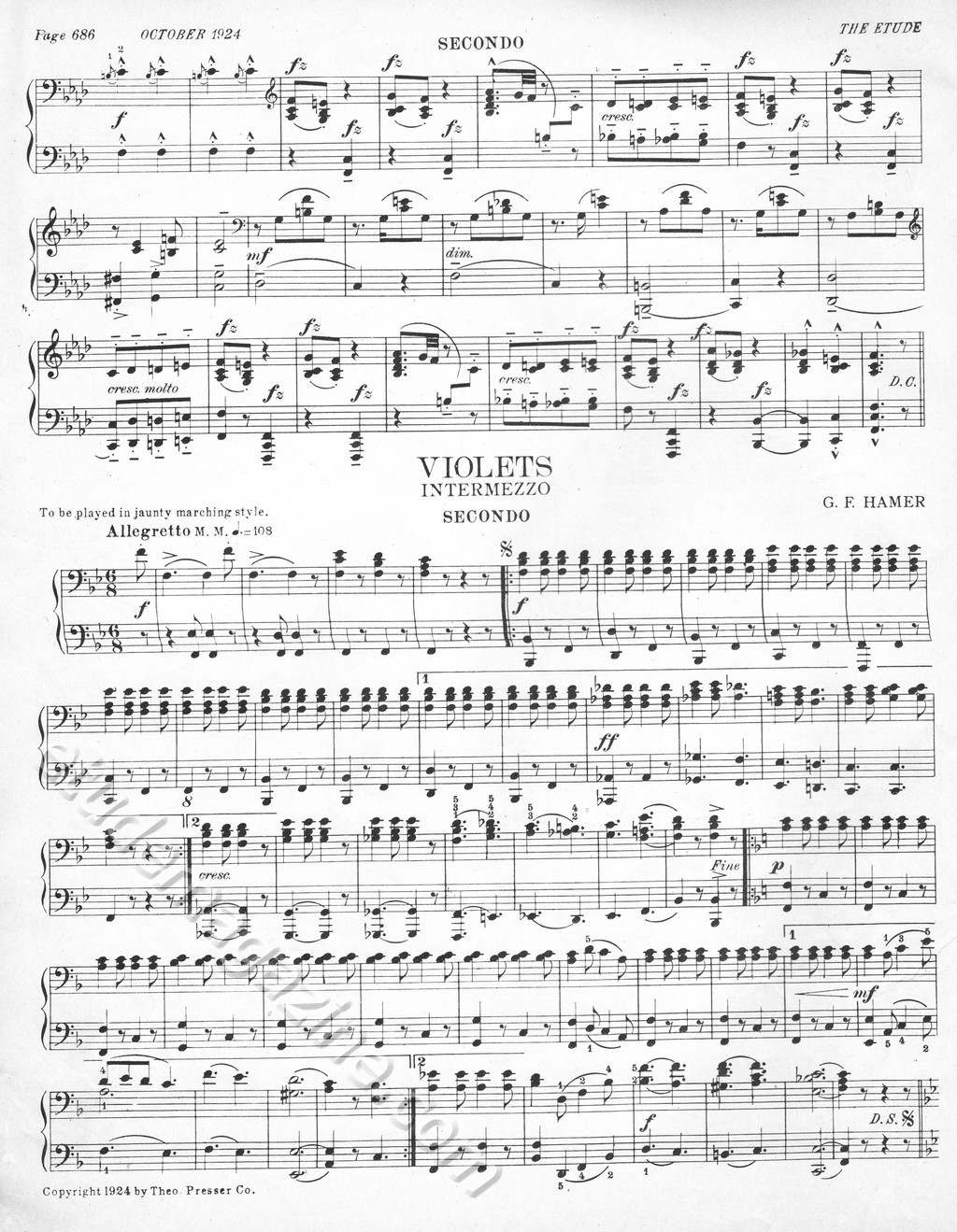 Violets (Piano 4-Hand). G. F. Hamer.