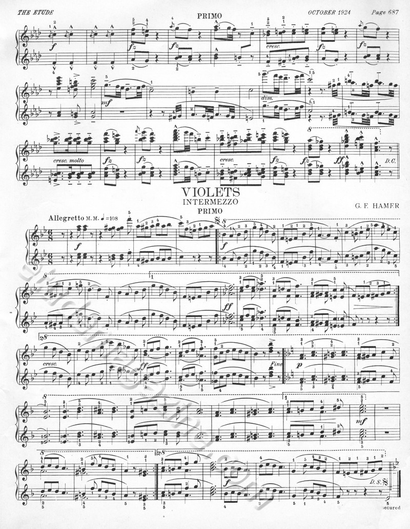 Violets (Piano 4-Hand). G. F. Hamer.