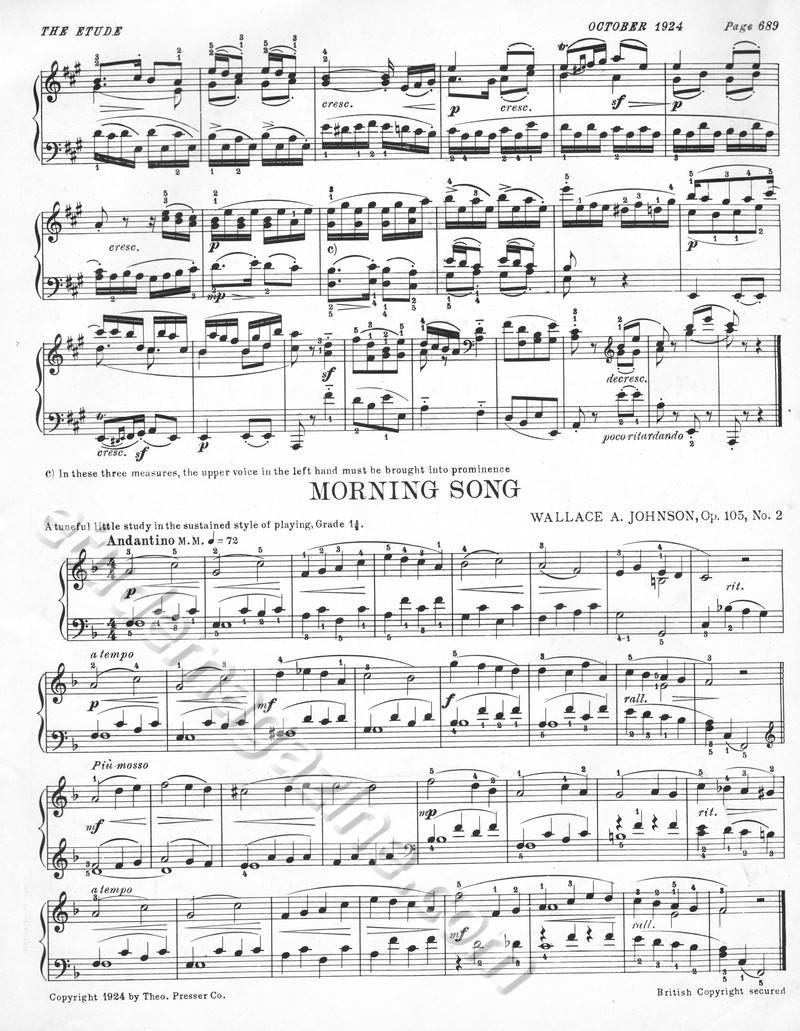 Morning Song. Wallace A. Johnson, Op. 105, No. 2