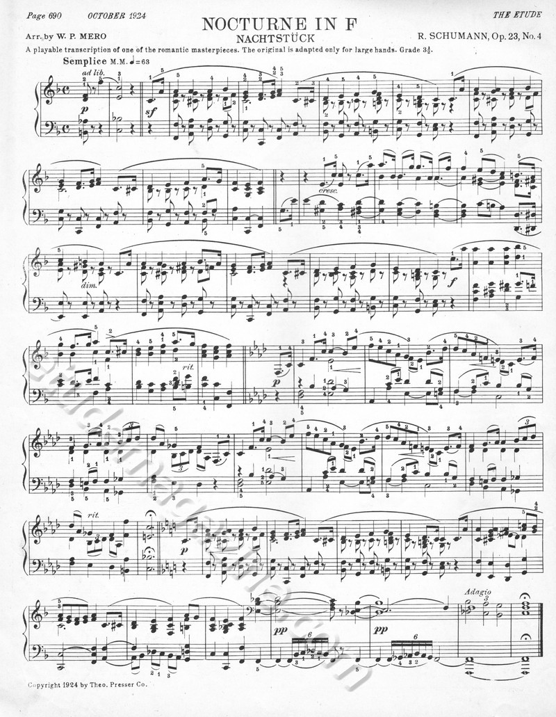 Nocturne in F. Robert Schumann, Op. 23, No. 4