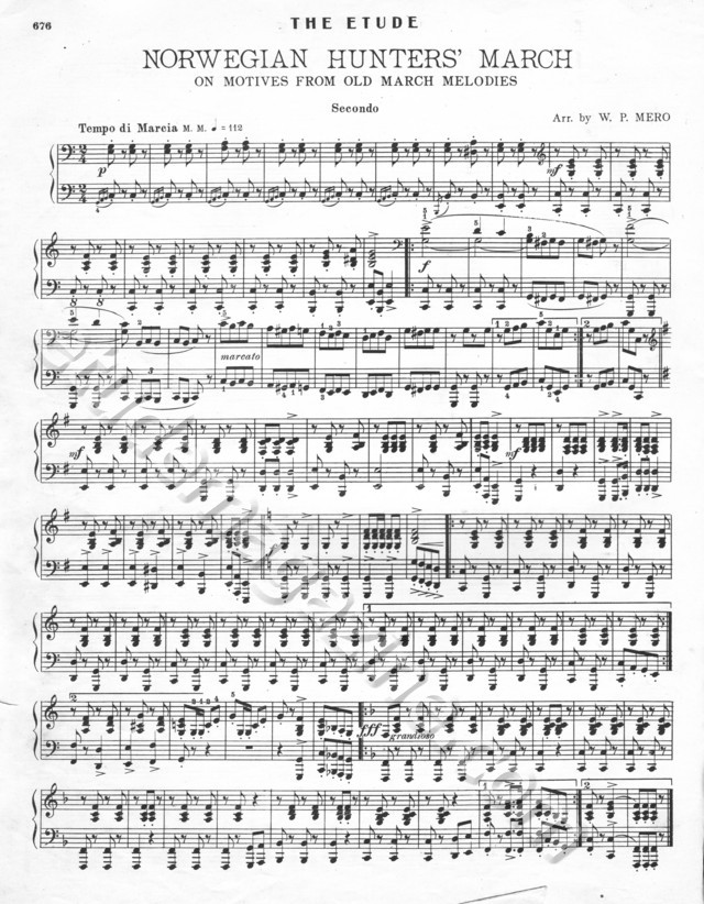 Norwegian Hunters' March, Piano 4-Hand. Arr. by W. P. Mero