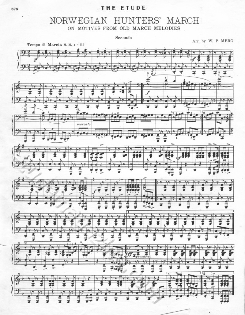 Norwegian Hunters' March, Piano 4-Hand. Arr. by W. P. Mero