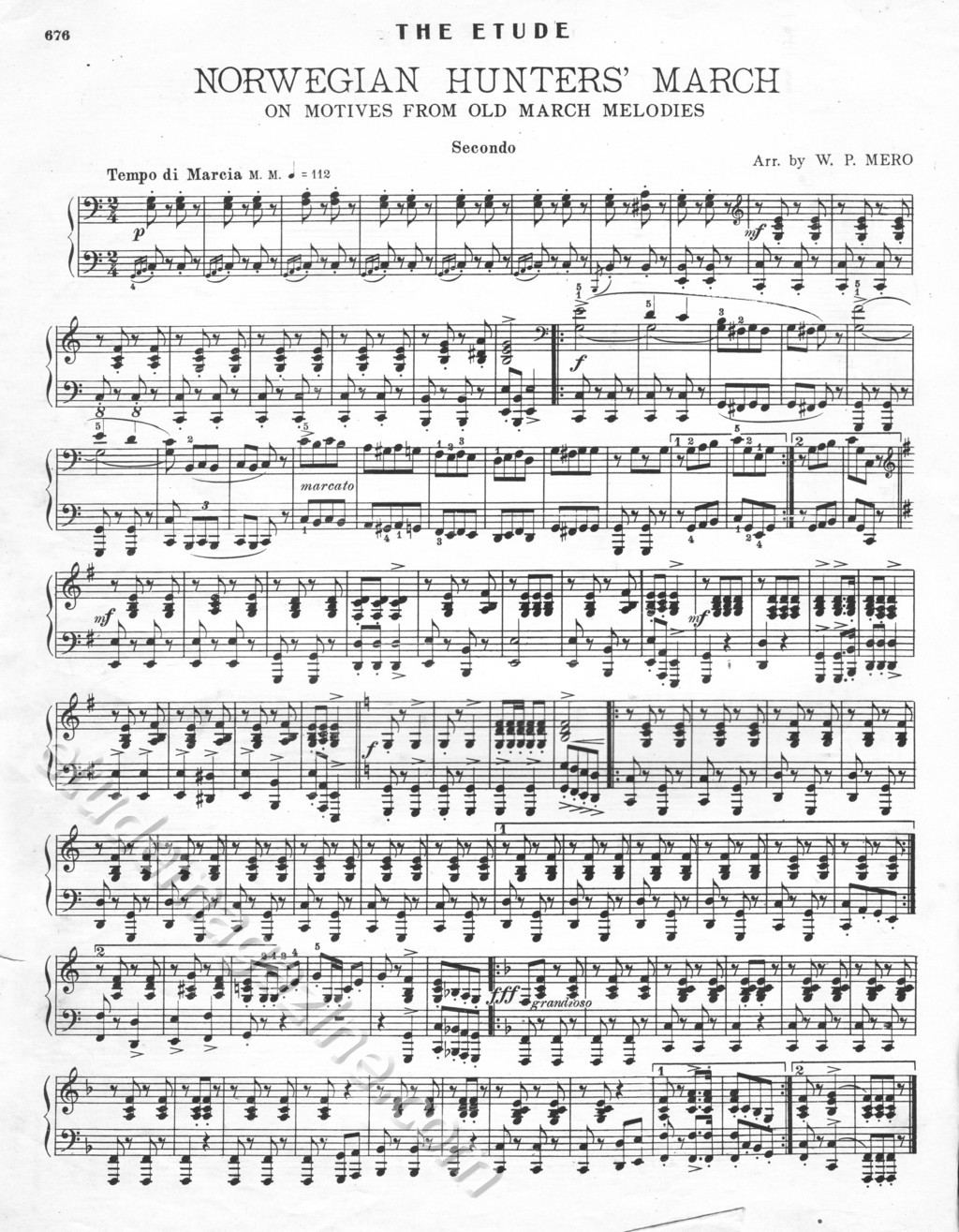 Norwegian Hunters' March, Piano 4-Hand. Arr. by W. P. Mero