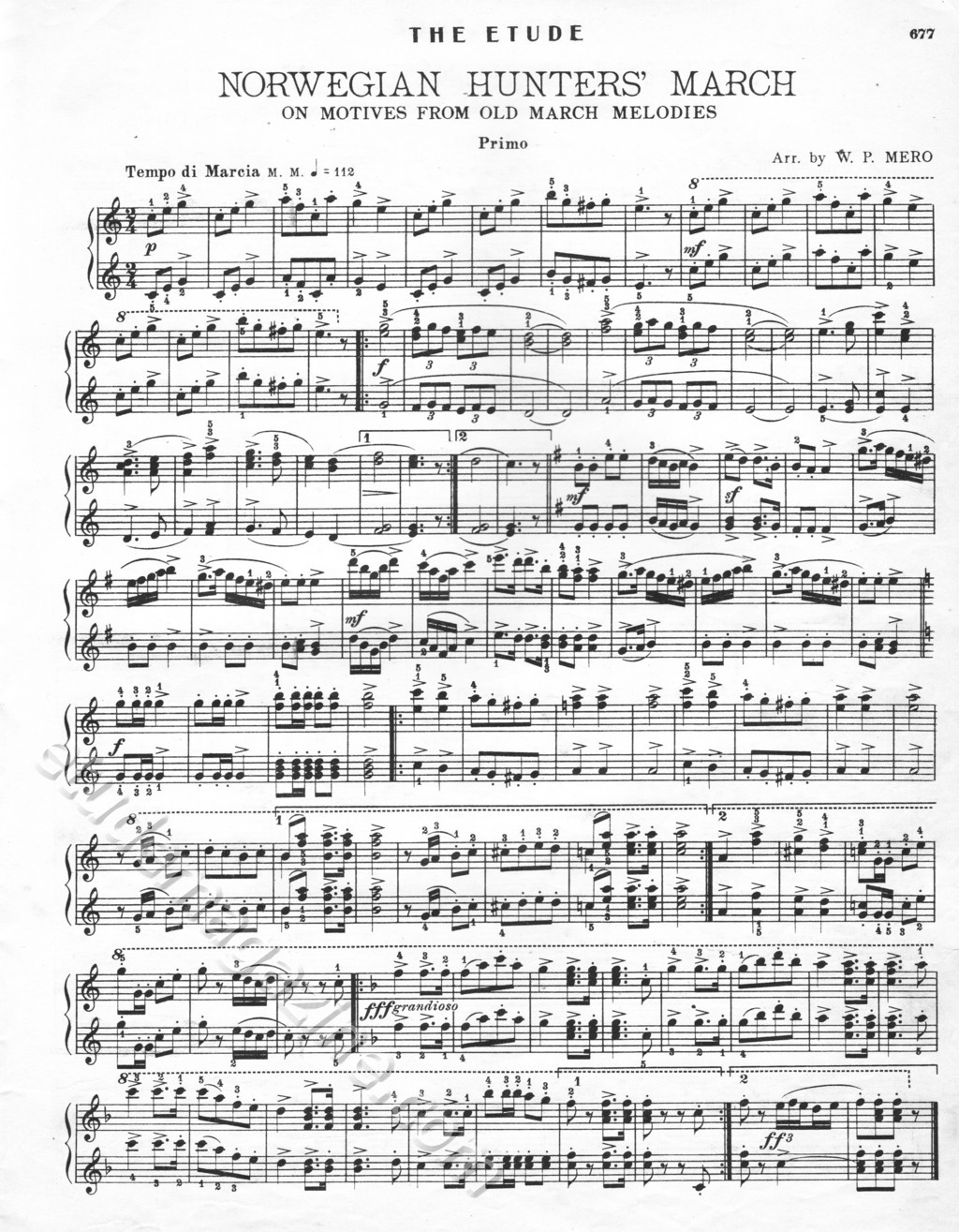 Norwegian Hunters' March, Piano 4-Hand. Arr. by W. P. Mero