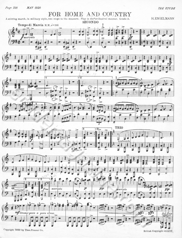 For Home and Country (Piano 4-Hand). Hans Engelmann.