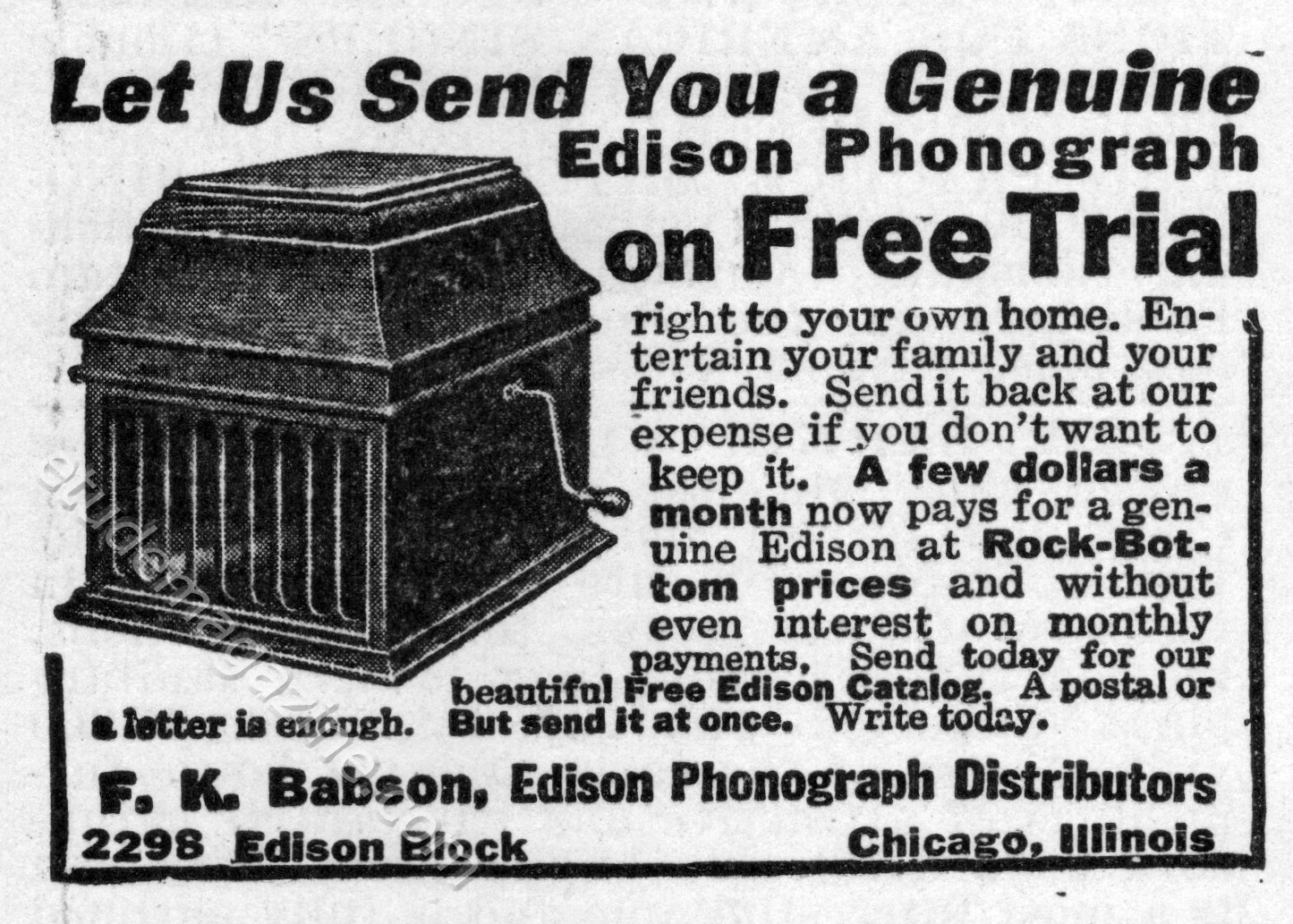 Let Us Send You a Genuine Edison Phonograph