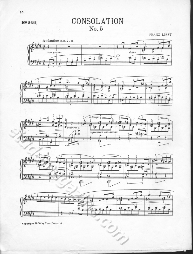 Consolation No. 5. Franz Liszt.