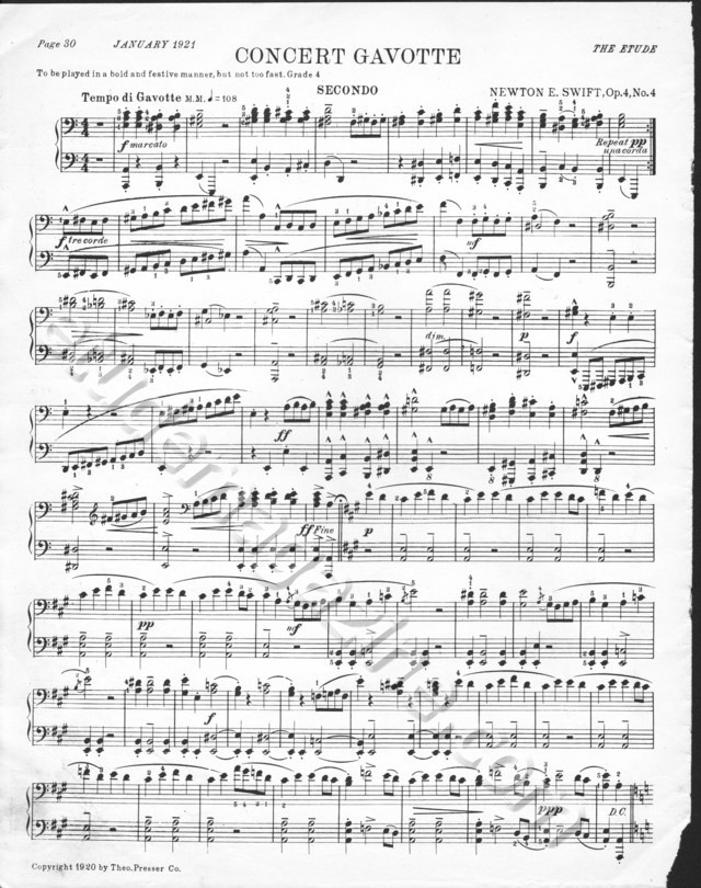 Concert Gavotte, Op. 4, No. 4 (Secondo). Newton E. Swift. 