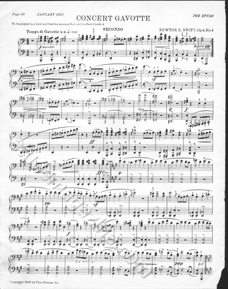 Concert Gavotte, Op. 4, No. 4 (Secondo). Newton E. Swift. 
