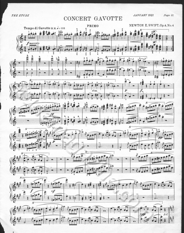 Concert Gavotte, Op. 4, No. 4 (Primo). Newton E. Swift. 