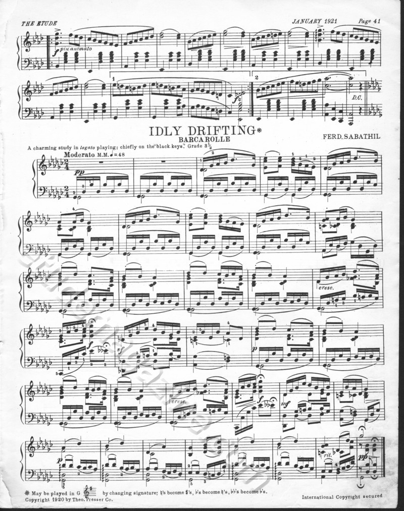Love's Victory (Waltz), Op. 18. C. S. Morrison. Idly Drifting (Barcarolle), Ferd. Sabathil