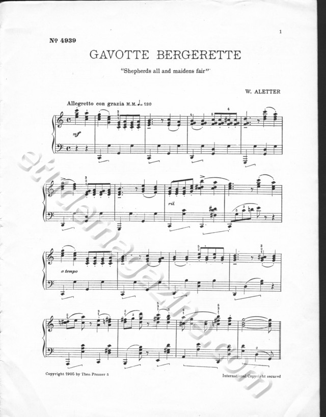 Gavotte Bergerette "Shepherds all and maidens fair". W. Aletter.
