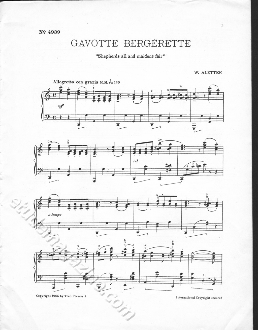 Gavotte Bergerette "Shepherds all and maidens fair". W. Aletter.